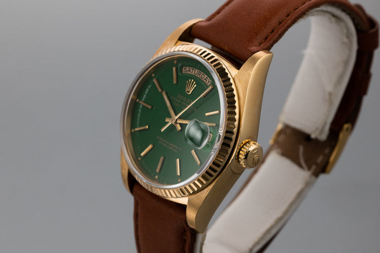 1979 18K Yellow Gold Rolex Day-Date 18038 With Green Stella Dial