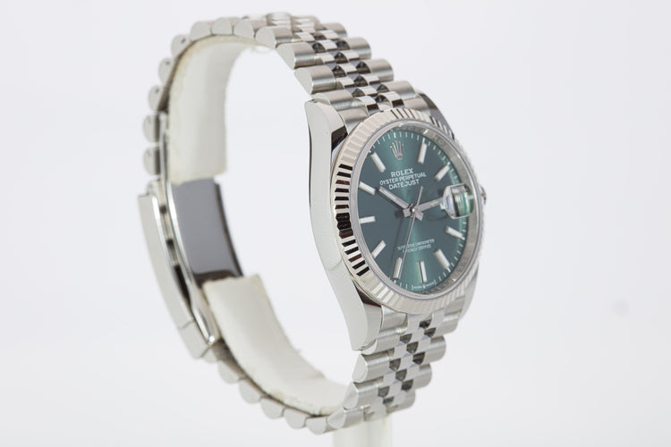 2022 Unworn Rolex Datejust 126234 Green Dial Jubilee Bracelet Box, Card & Tags