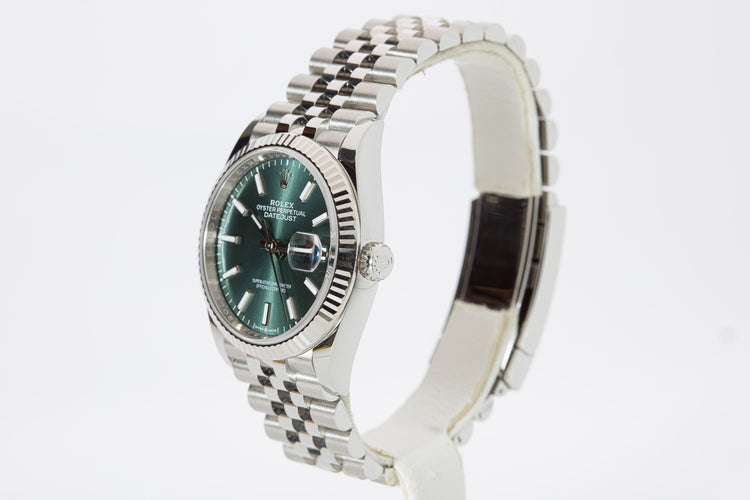2022 Unworn Rolex Datejust 126234 Green Dial Jubilee Bracelet Box, Card & Tags