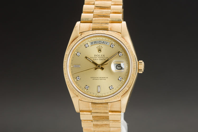 1979 Rolex 18038 Day-Date Bark Finish Champagne Diamond Dial