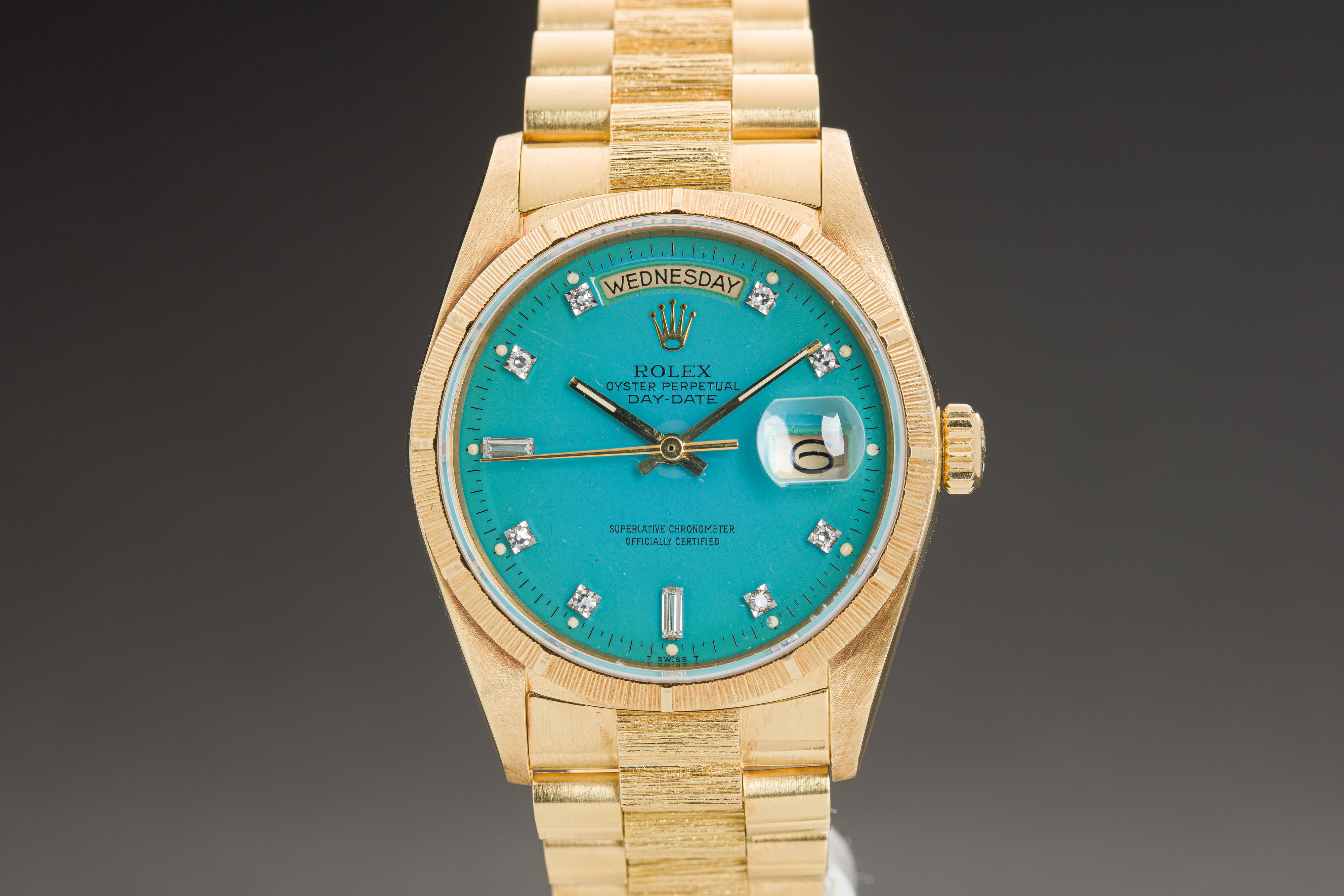 Generel venom dug HQ Milton - 1985 Rolex 18078 Day-Date Blue Stella Diamond Dial Bark Finish,  Inventory #A5165, For Sale
