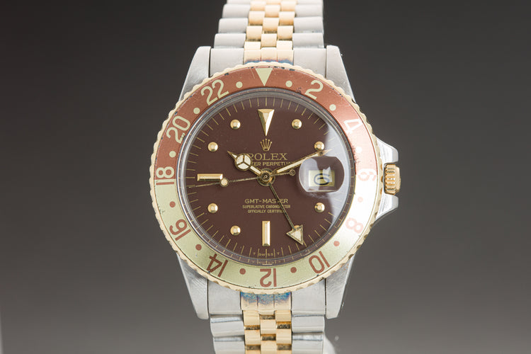 1977 Rolex 14k/St GMT Master 1675 Brown Nipple Dial Jubilee bracelet