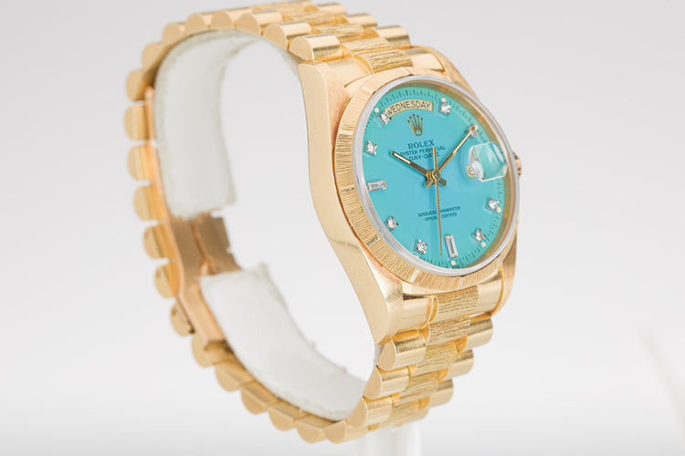 1985 Rolex 18078 Day-Date Blue Stella Diamond Dial Bark Finish