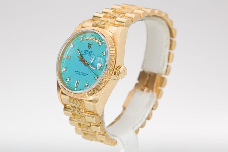 1985 Rolex 18078 Day-Date Blue Stella Diamond Dial Bark Finish