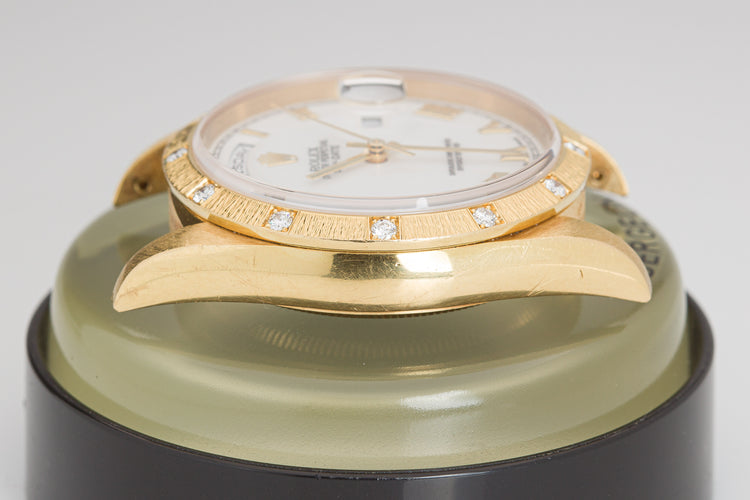 1995 Rolex 18308 Bark Finish Day-Date White Roman Dial & 12 Diamond Bezel