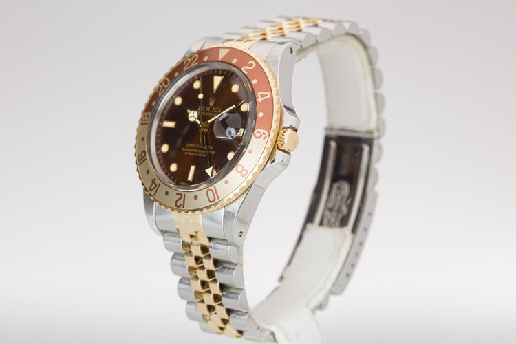 1986 Rolex 16753 18k/St GMT Master Brown Dial Creamy Tritium plots Jubilee Bracelet