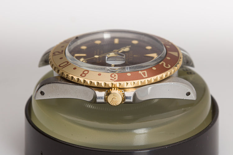 1986 Rolex 16753 18k/St GMT Master Brown Dial Creamy Tritium plots Jubilee Bracelet