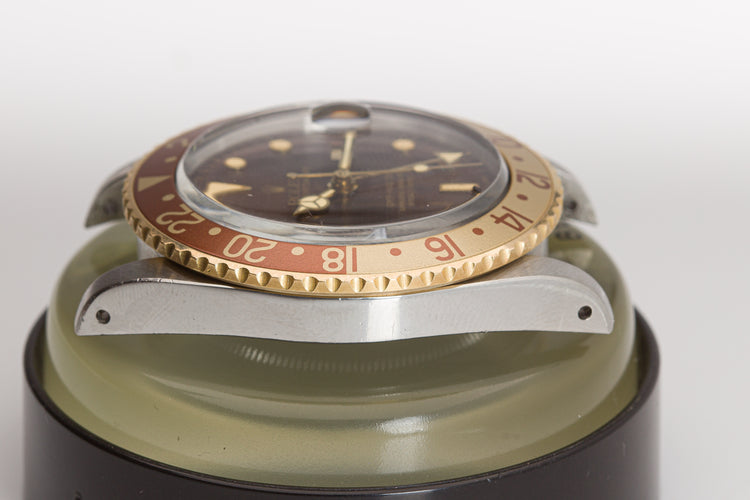 1986 Rolex 16753 18k/St GMT Master Brown Dial Creamy Tritium plots Jubilee Bracelet