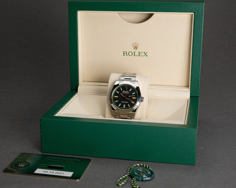 2021 Rolex Milgauss 116400GV Black Dial Box, Card, Hangtag
