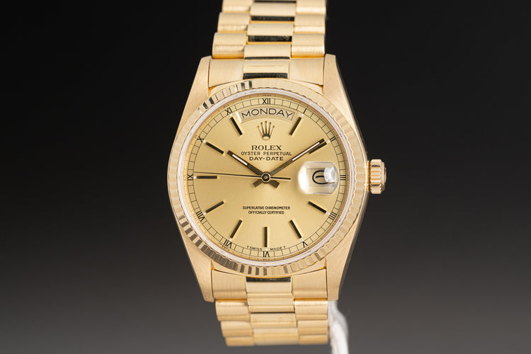 HQ Milton 1987 Rolex 18038 18K Day Date Champagne dial