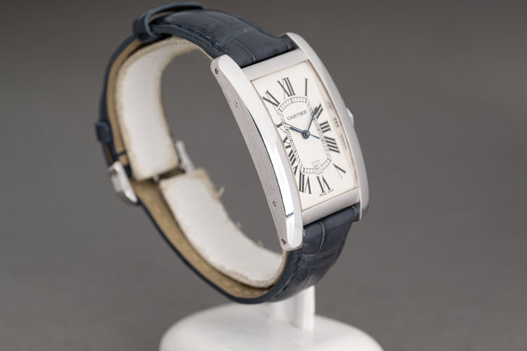 18k White Gold Cartier Tank Americaine Model 1741 Large Size Automatic with Box and Booklet