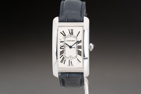 HQ Milton 18k White Gold Cartier Tank Americaine Model 1741 Large Size Automatic Inventory A5311 For Sale