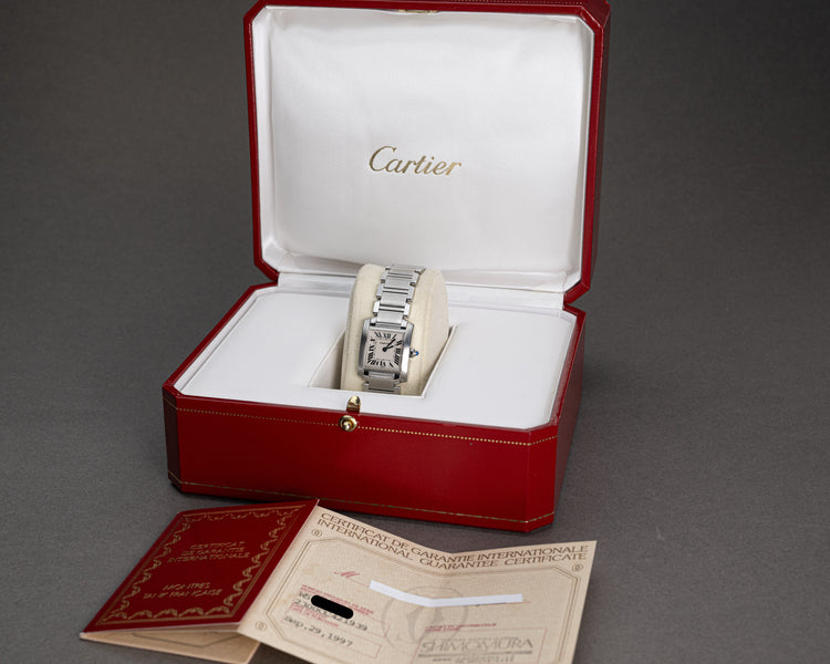 1997 CARTIER W51008Q3 Tank Francaise "Small" Certificate & Cartier Box