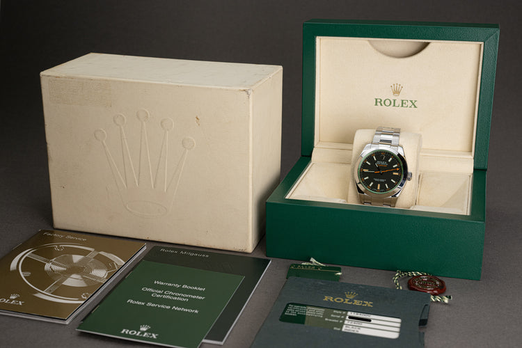 2009 Rolex Milgauss 116400V Green Crystal with Box, Card, Booklets & Hang Tags