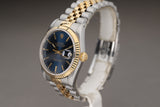 1991 Rolex 18k/St Datejust 16233 Blue Stick Dial Gold hands & Tritium Lume Plots