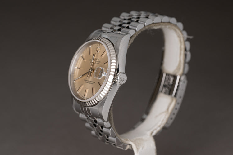 1994 Rolex Datejust 16234 Tropical Silver Stick Dial Fluted Bezel & Jubilee Bracelet