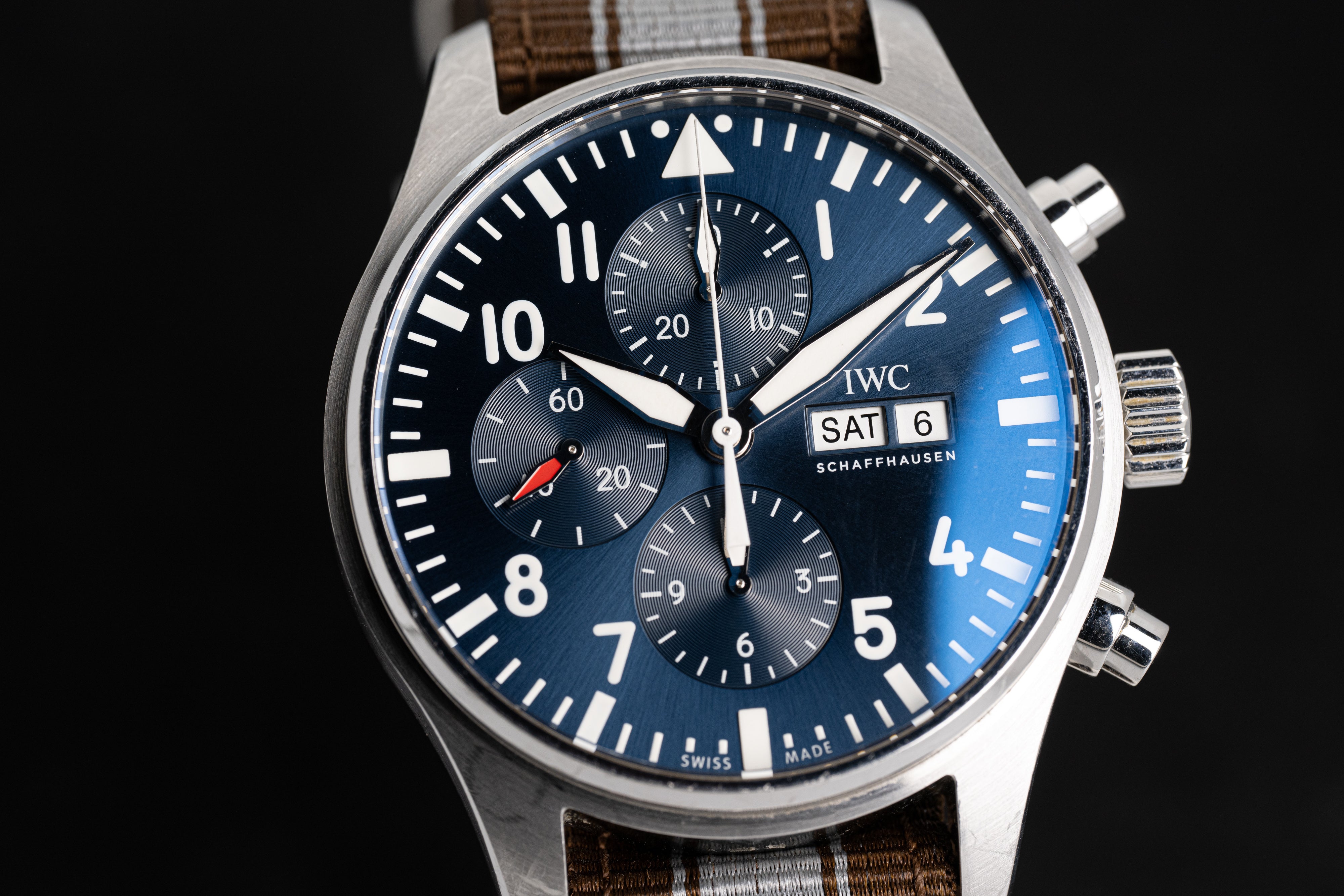 HQ Milton 2017 IWC Pilot Chronograph Edition Le Petit Prince IW377714 Blue Di Inventory A5369 For Sale