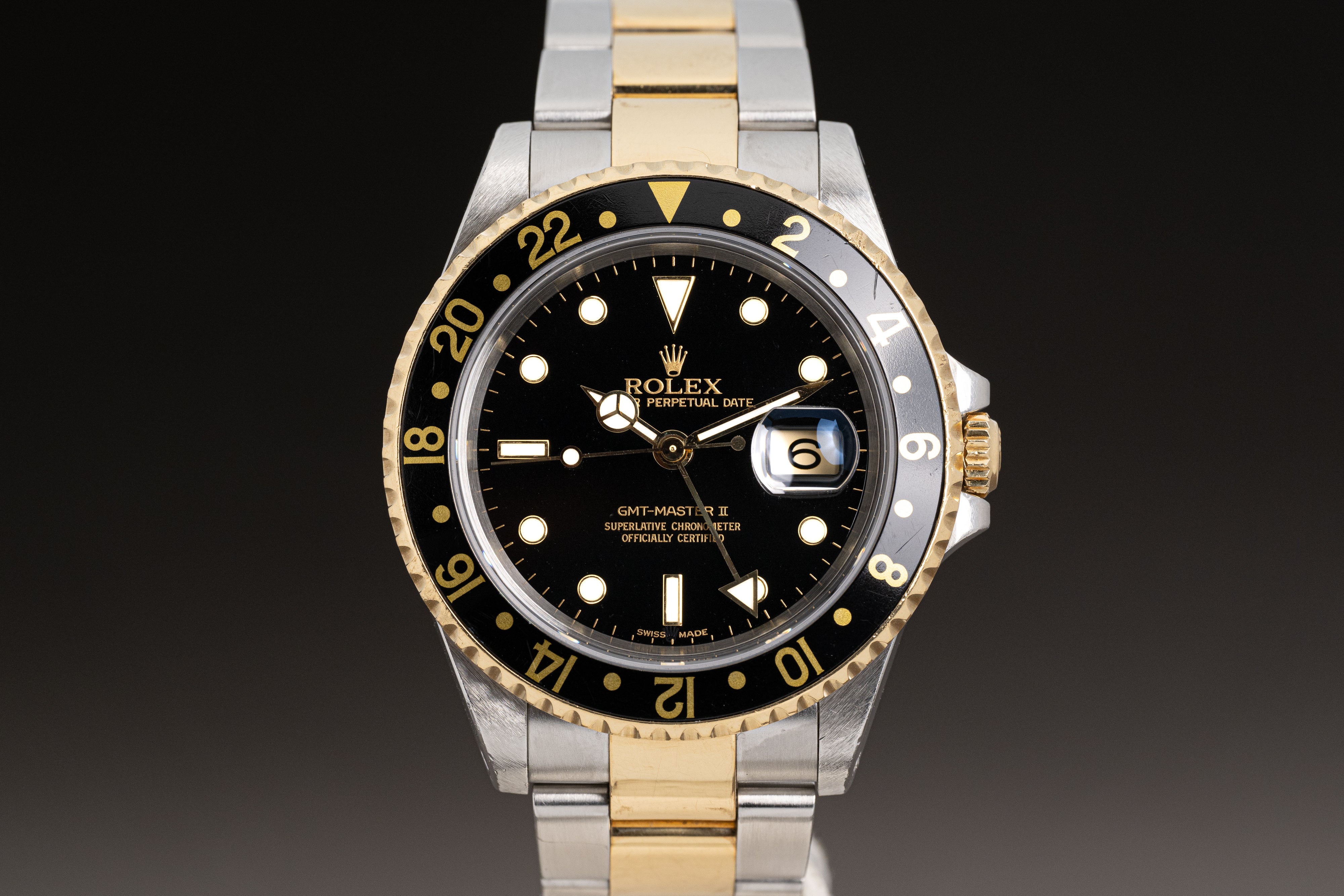 HQ Milton 2000 Rolex GMT Master II Model 16713 18k St Black Dial