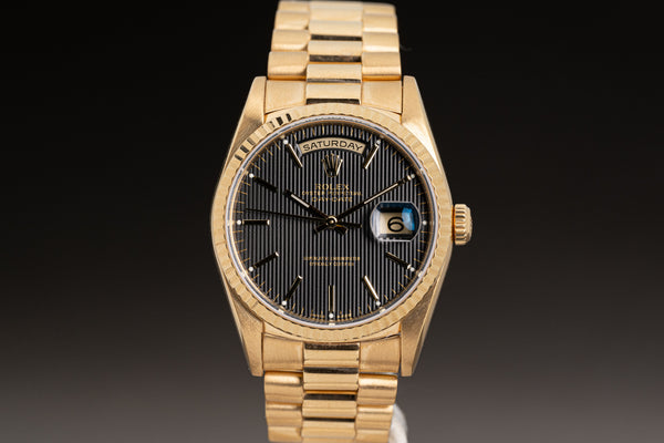 HQ Milton - 1995 Rolex Day-Date 18238 Black Tapestry Dial with