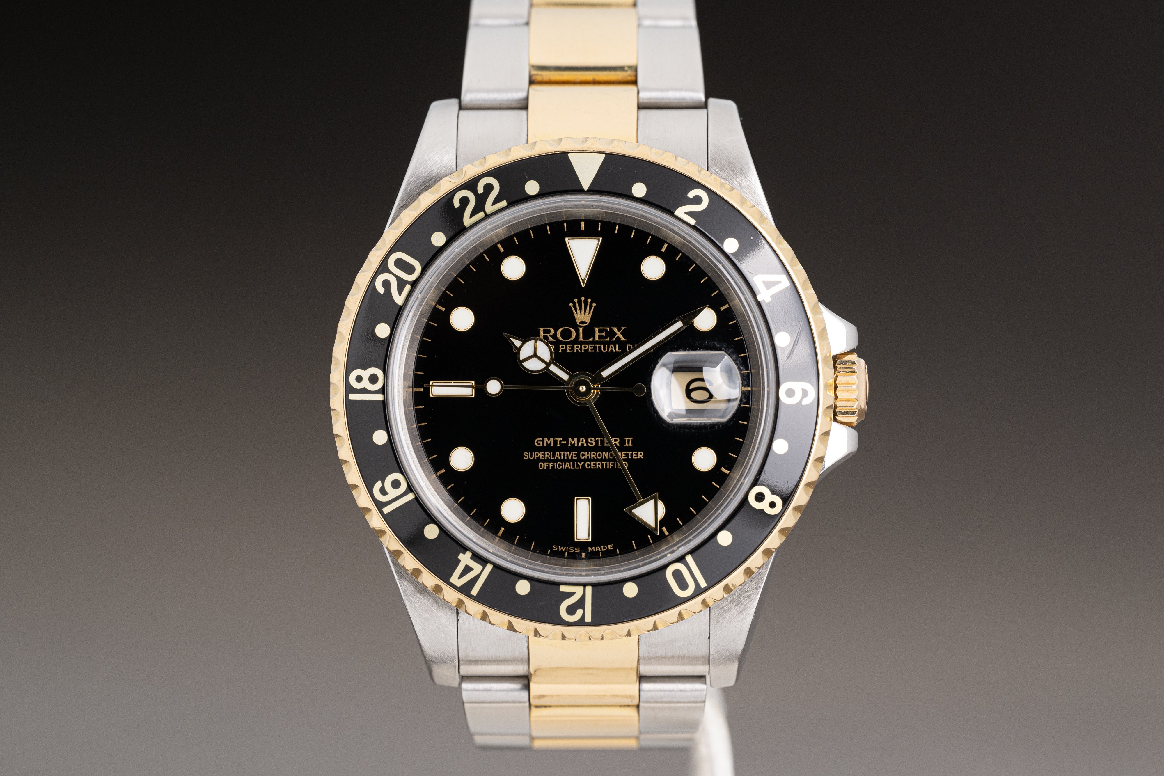 HQ Milton 2004 Rolex 16713 18k St Black Dial GMT Master II No