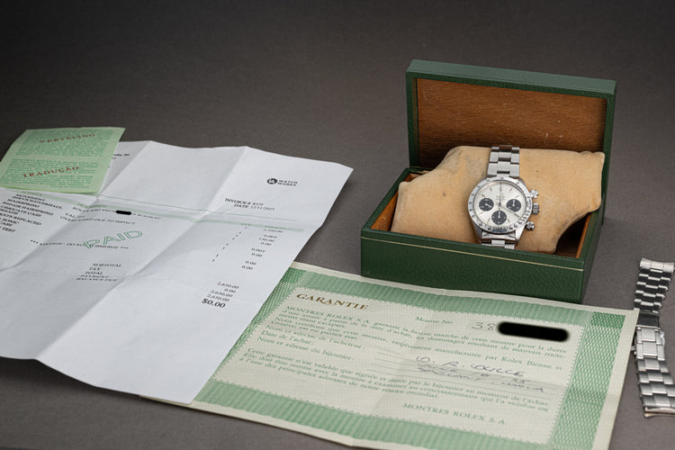 1975 Rolex Oyster Chronograph 6265 Silver Dial Box & Papers