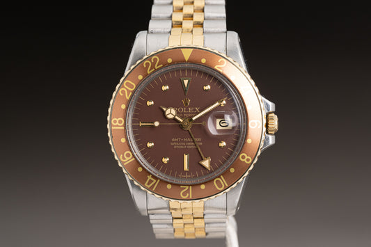 1971 Rolex 18k/ST 1675 GMT Master Brown Nipple dial Jubilee Bracelet w/ Box