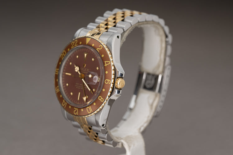 1971 Rolex 18k/ST 1675 GMT Master Brown Nipple dial Jubilee Bracelet w/ Box