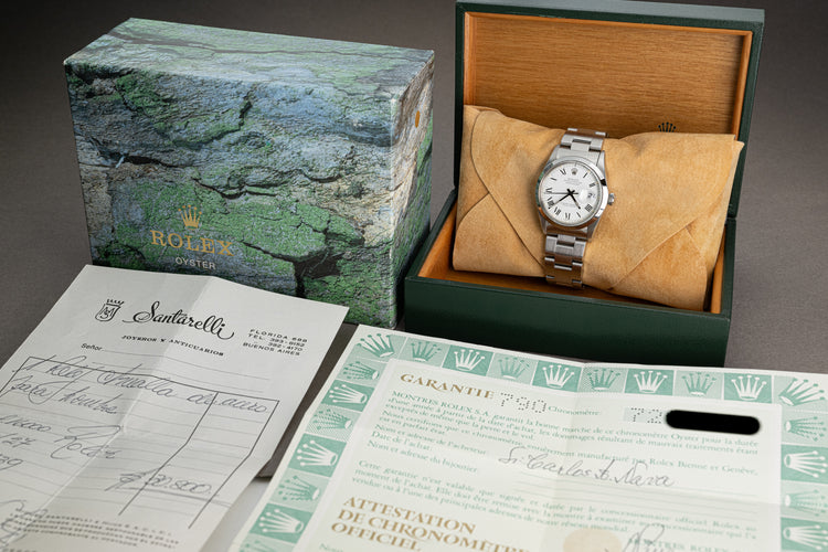 1982 Rolex 16000 White Roman "Buckley" Dial Smooth Bezel Oyster Bracelet Box & Papers