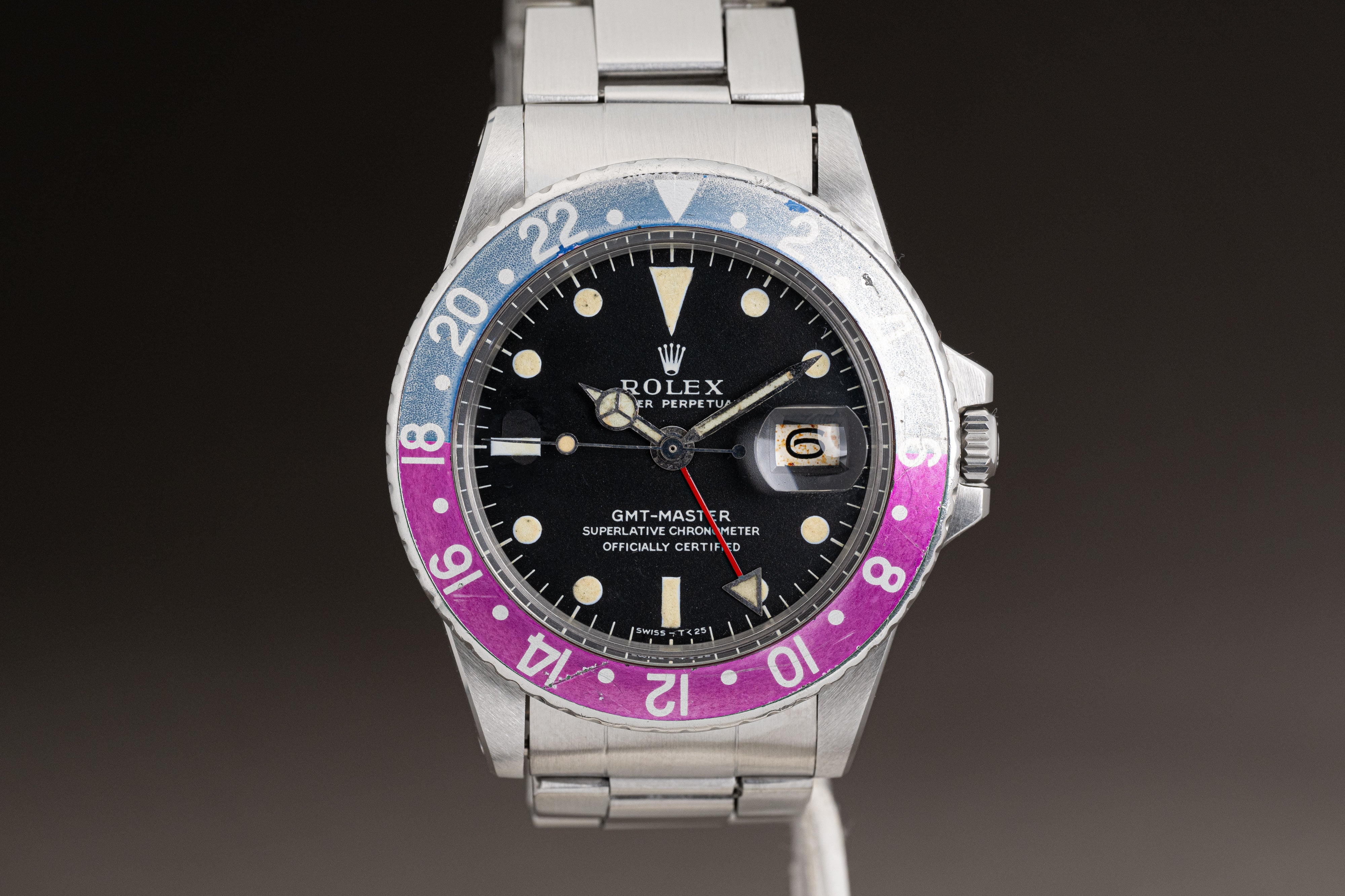 1968 Rolex GMT Master 1675 Mk 1 Dial Long E with Fuchsia Insert