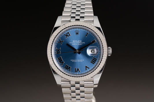 2023 Rolex 41mm Datejust 126334 Blue Dial Silver Roman Markers Jubilee Band Box, Card & Hangtags