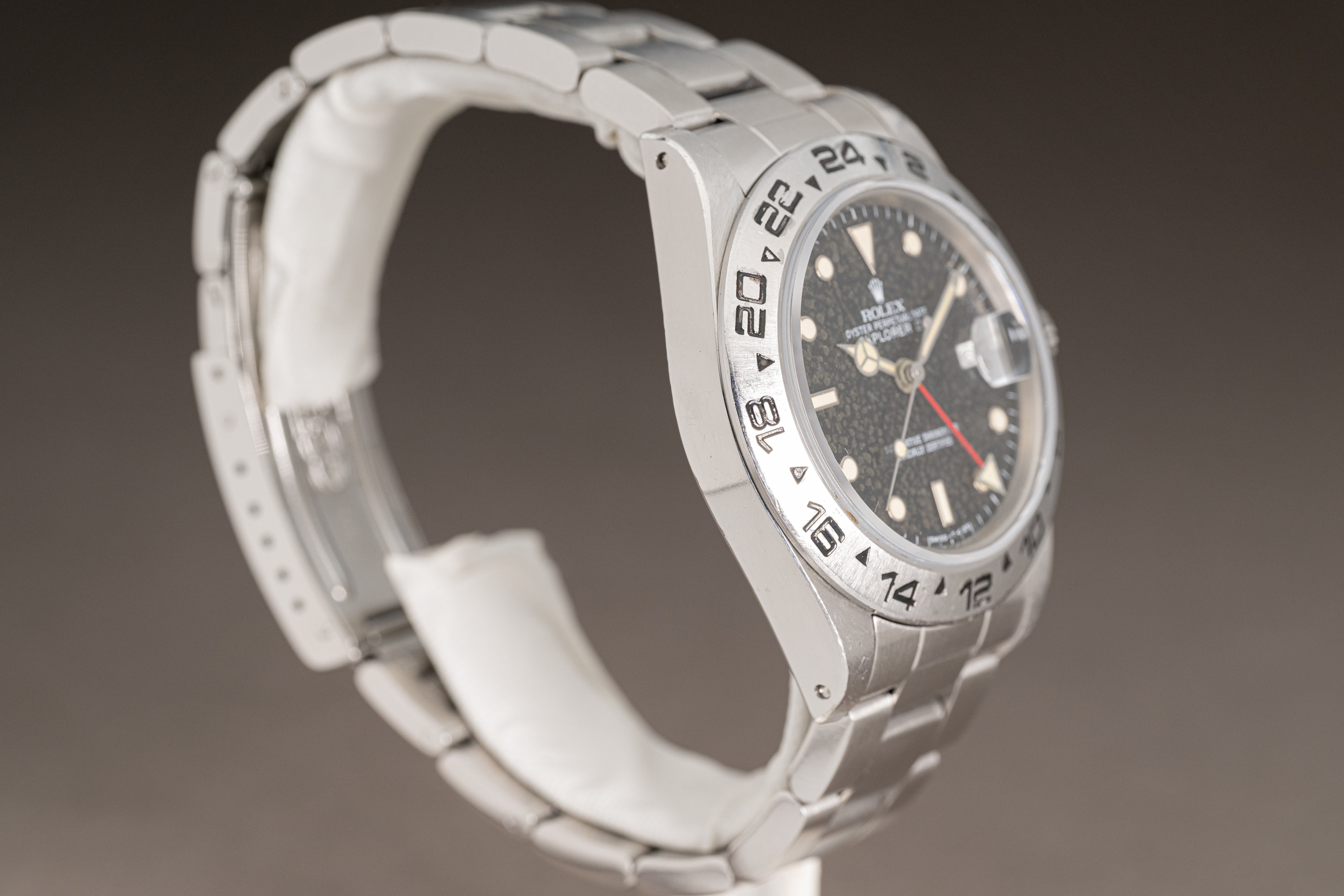 HQ Milton 1986 Rolex Explorer II 16550 Black Carbon Pebble Tritium Rail Dial w Inventory A5435 For Sale