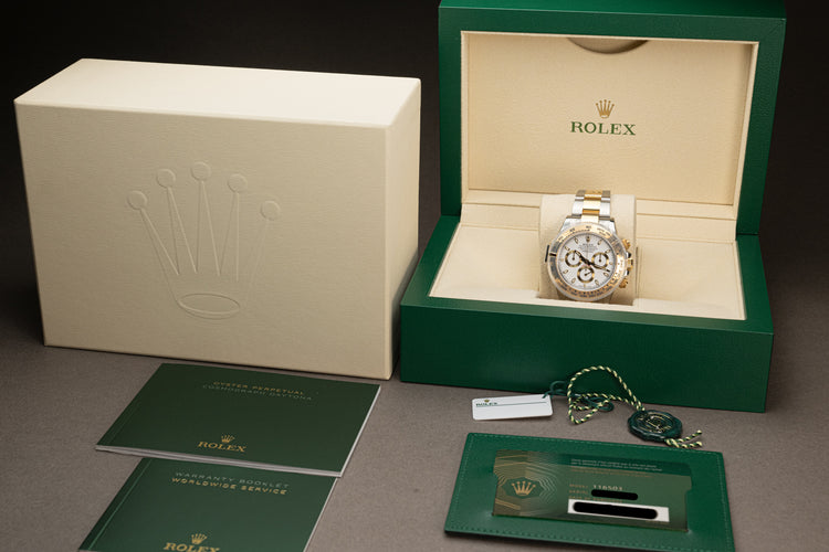 2021 Rolex Daytona 18k/St Model 116503 Box, Card, Hang Tag, Chrono Tag, Wallet & Booklets and Original Stickers Attached
