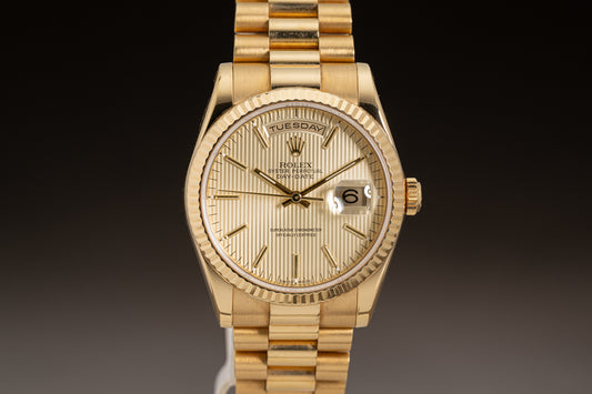 2001 Rolex 18k Day-Date 118238 Tapestry Dial