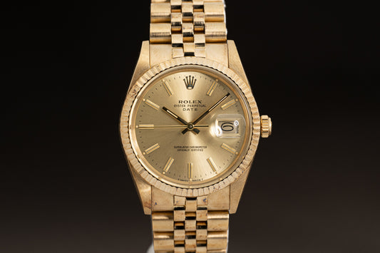 1987 Rolex 15037 14k Date w/ Jubilee Bracelet Champagne Stick Dial & Creamy lume plots