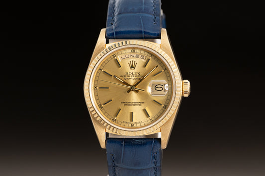 1986 Rolex Day-Date 18038 Spanish Date Wheel Champagne Dial