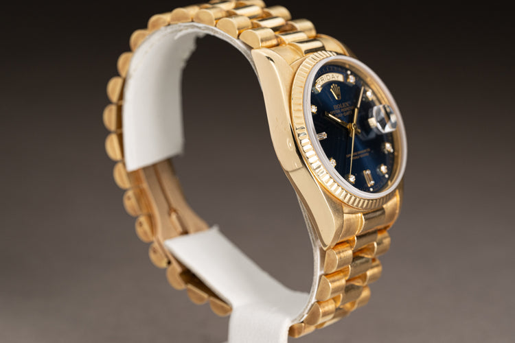 1980 Rolex 18038 Day-Date Blue Dial w/ Baguette & Round Diamond Markers