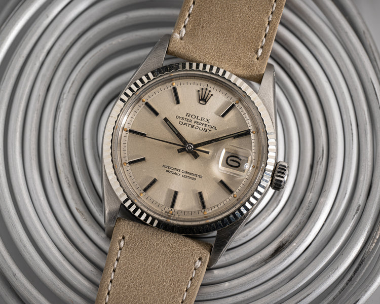 1970 Rolex 1601 Datejust Silver Stick Pan Pie Dial