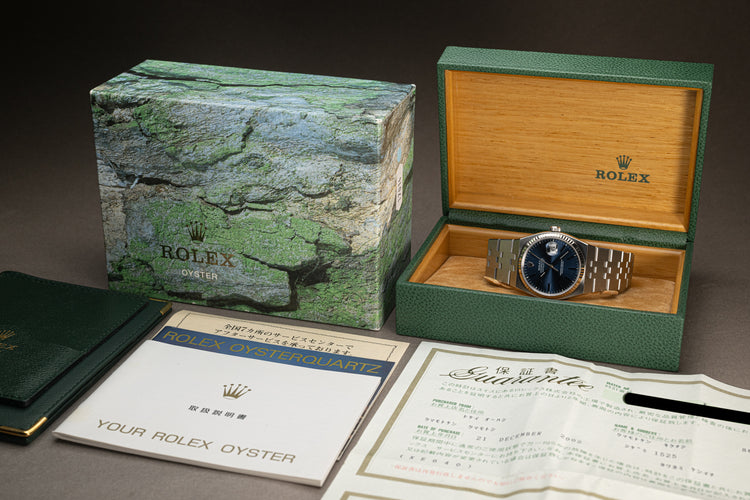 2001 Rolex 17014 Blue Dial Oyster-Quartz Datejust Blue Dial w/ Box, Wallet, Calendar and Papers