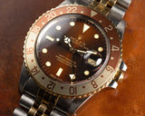 1986 Rolex 16753 18k/St GMT Master Brown Dial Creamy Tritium plots Jubilee Bracelet