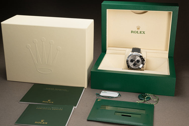 2020 Rolex 116519LN 18k White Gold Daytona w/ Oysterflex Bracelet Box, Card, Booklets & Hangtags