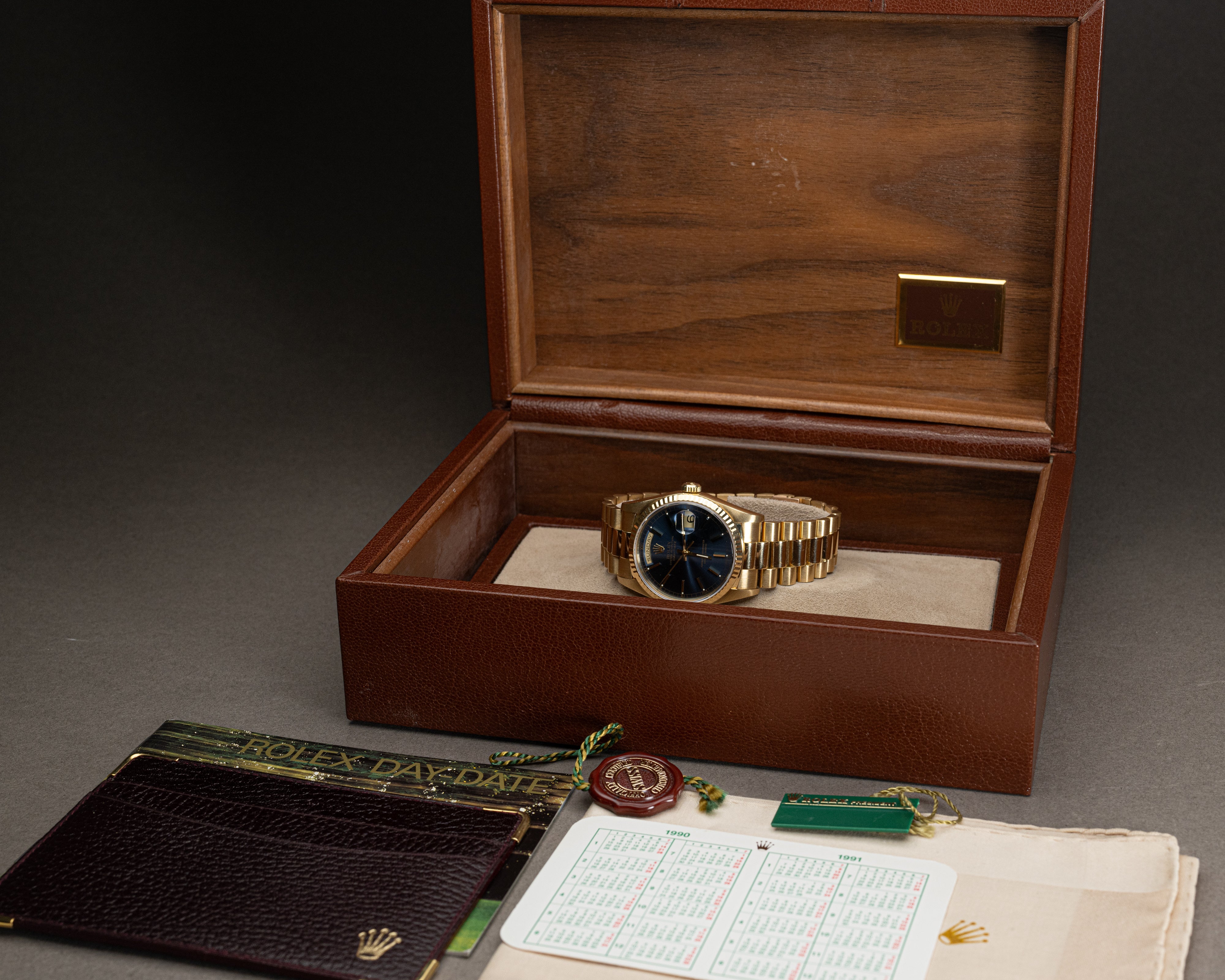 HQ Milton - Rolex 18k Day-Date 18238 Blue Stick Dial w/ Box