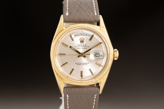 1966 Rolex 1806 Day-Date Silver Pie Pan Dial w/ Gold Hour markers & Florentine Bezel & Lugs