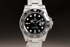 2009 Rolex GMT Master II 116710 Black Index Dial Box, Booklets, Card, Hangtag & Chrono Tag