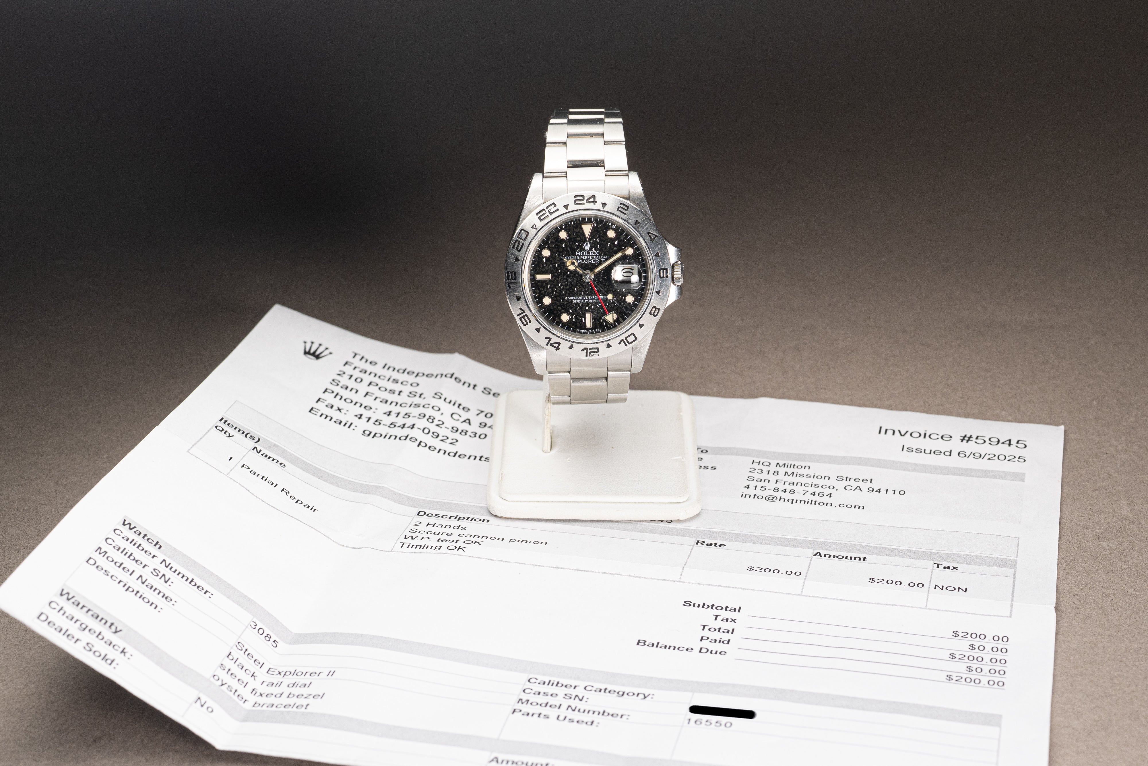 HQ Milton - 1986 Rolex Explorer II 16550 Black & Carbon Pebble