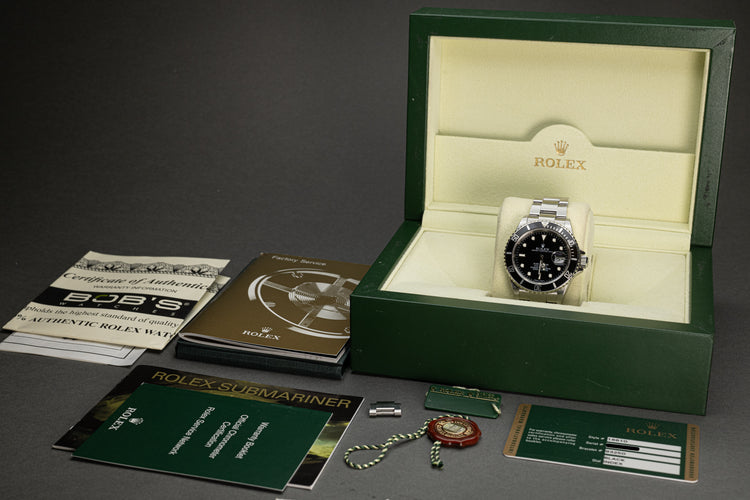 2008 Rolex Submariner Model 16610T with Box, Card, Hang Tags, Papers & Booklets, Chrono Tags