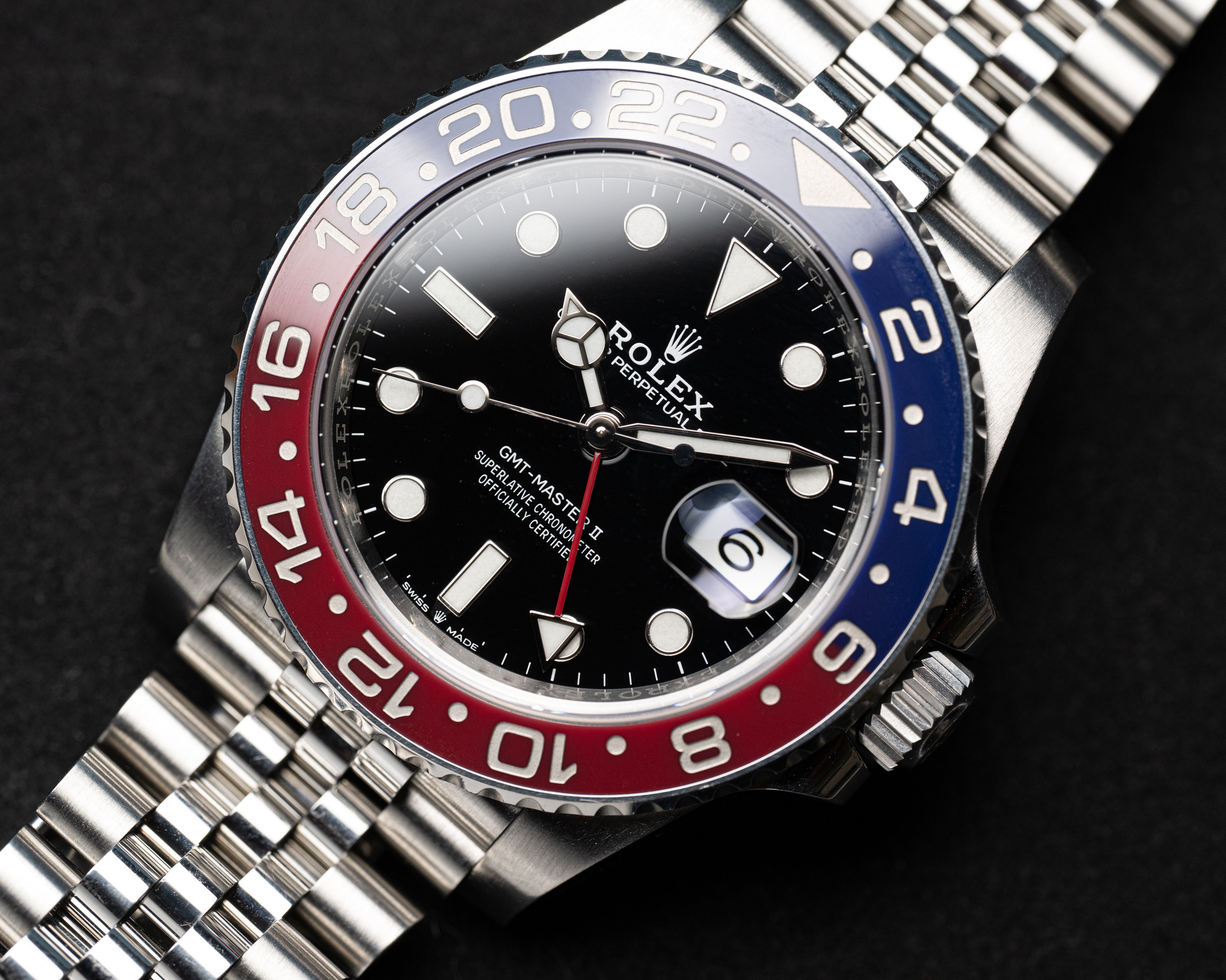 HQ Milton 2018 Rolex GMT Master II Ceramic Pepsi Bezel w Jubilee Bracelet Box Inventory A5441 For Sale
