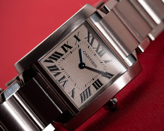 Cartier Tank Francaise Automatic Model 3751 Blue Cabochon Crown