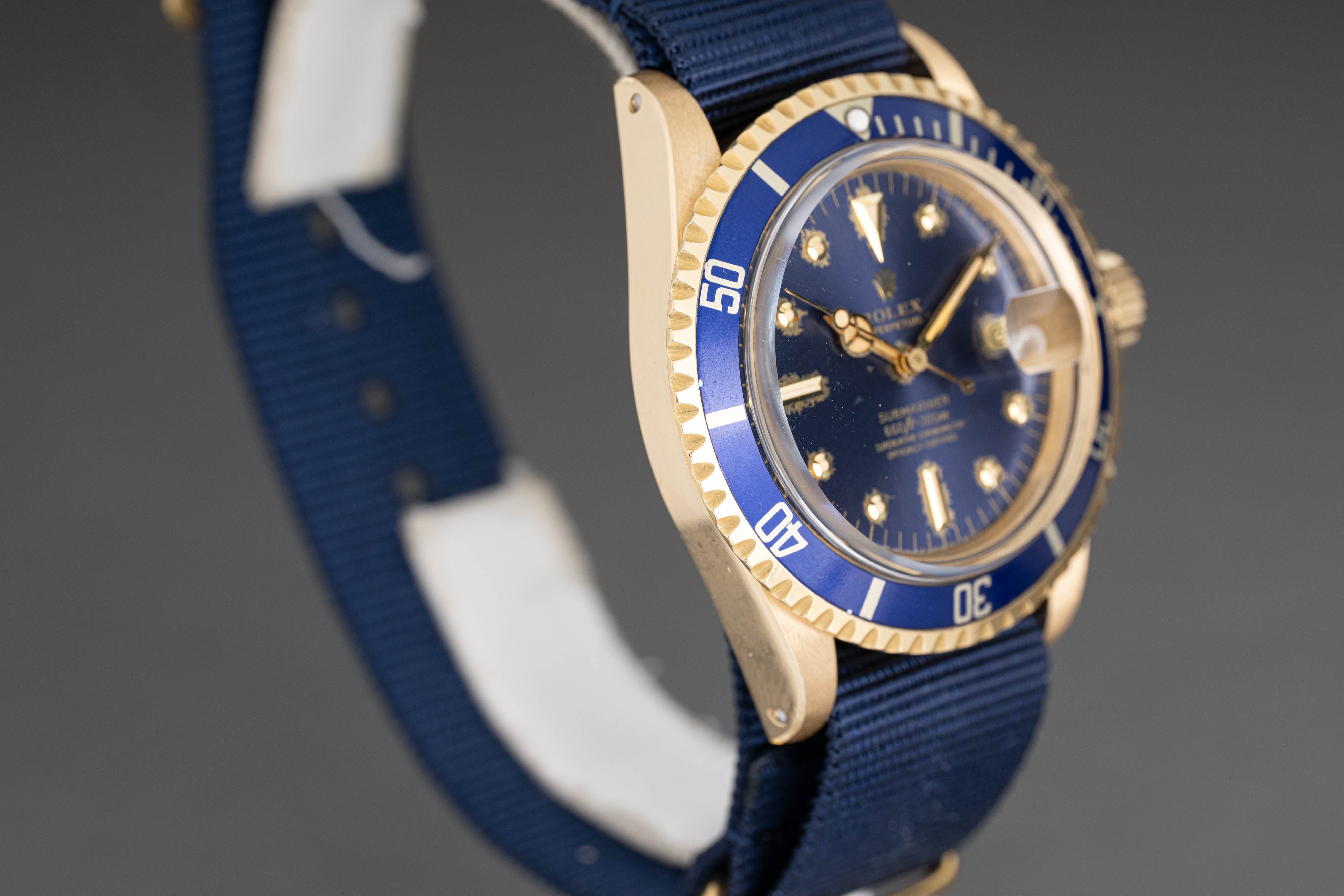 HQ Milton 1978 Rolex 18k Submariner 1680 Blue Dial on Blue Nato