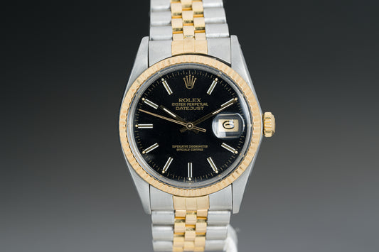 1986 Rolex 16013 Datejust 18k/St Black Dial Jubilee band Box, Papers Booklets & Tag
