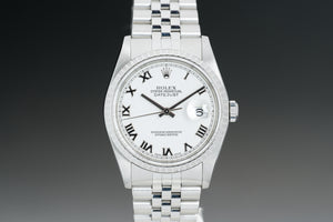 2004 Rolex 16220 Datejust White Roman Dial Jubilee Bracelet Box, Papers,Hang Tags